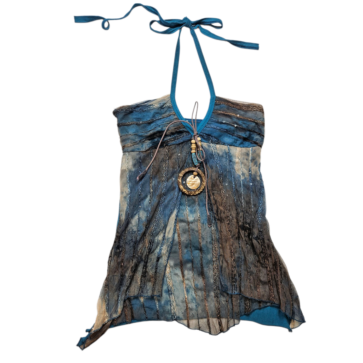 Blue and brown voile open back