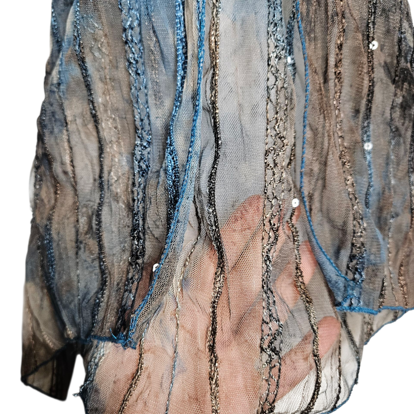 Blue and brown voile open back