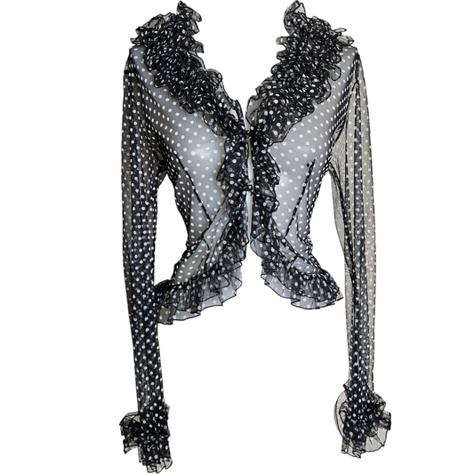 Polka dot ruffled voile blouse