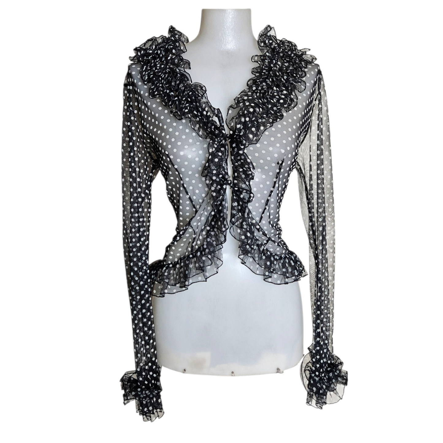 Polka dot ruffled voile blouse