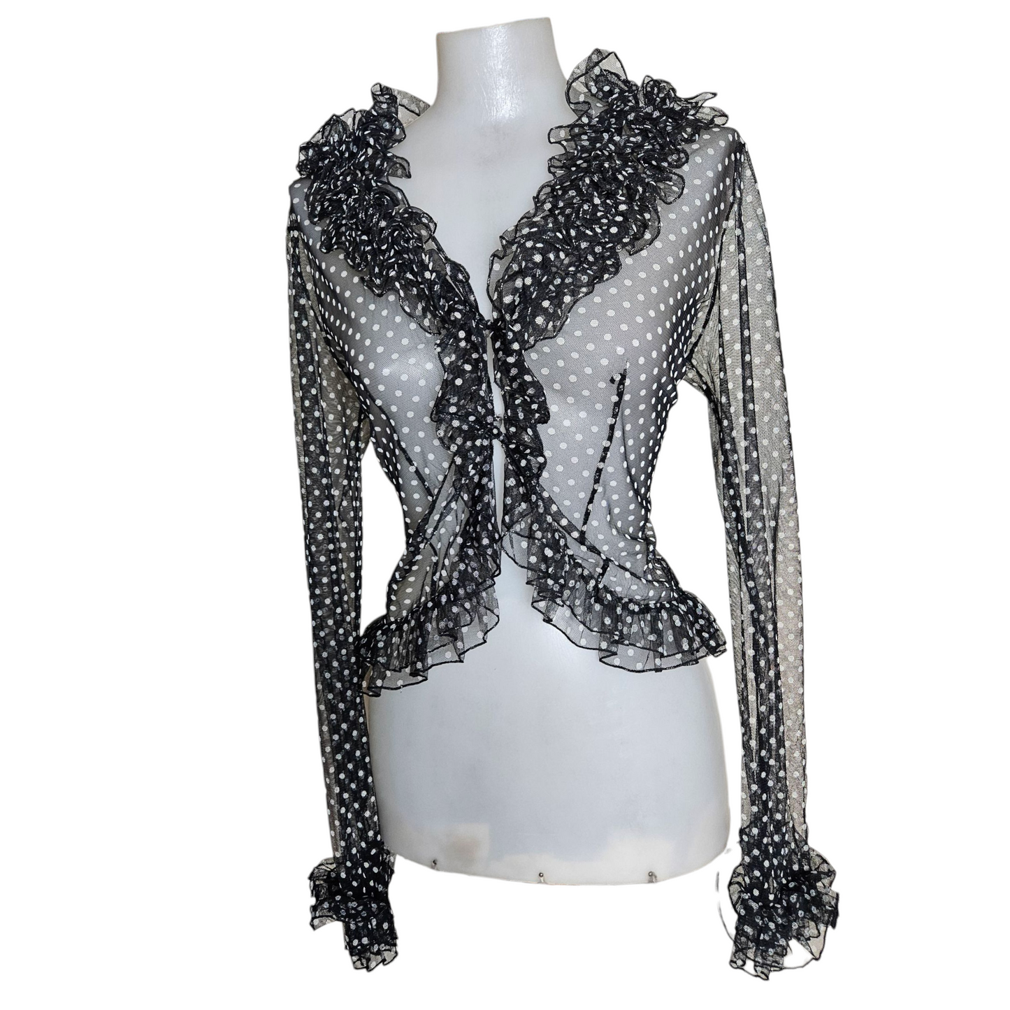 Polka dot ruffled voile blouse