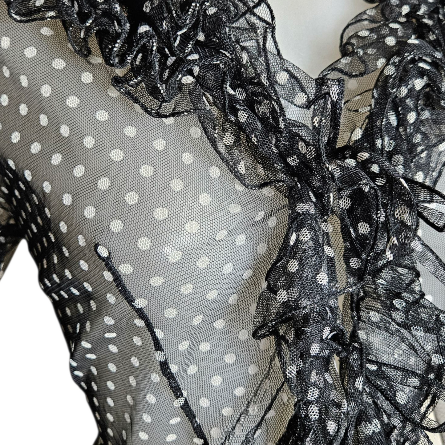 Polka dot ruffled voile blouse
