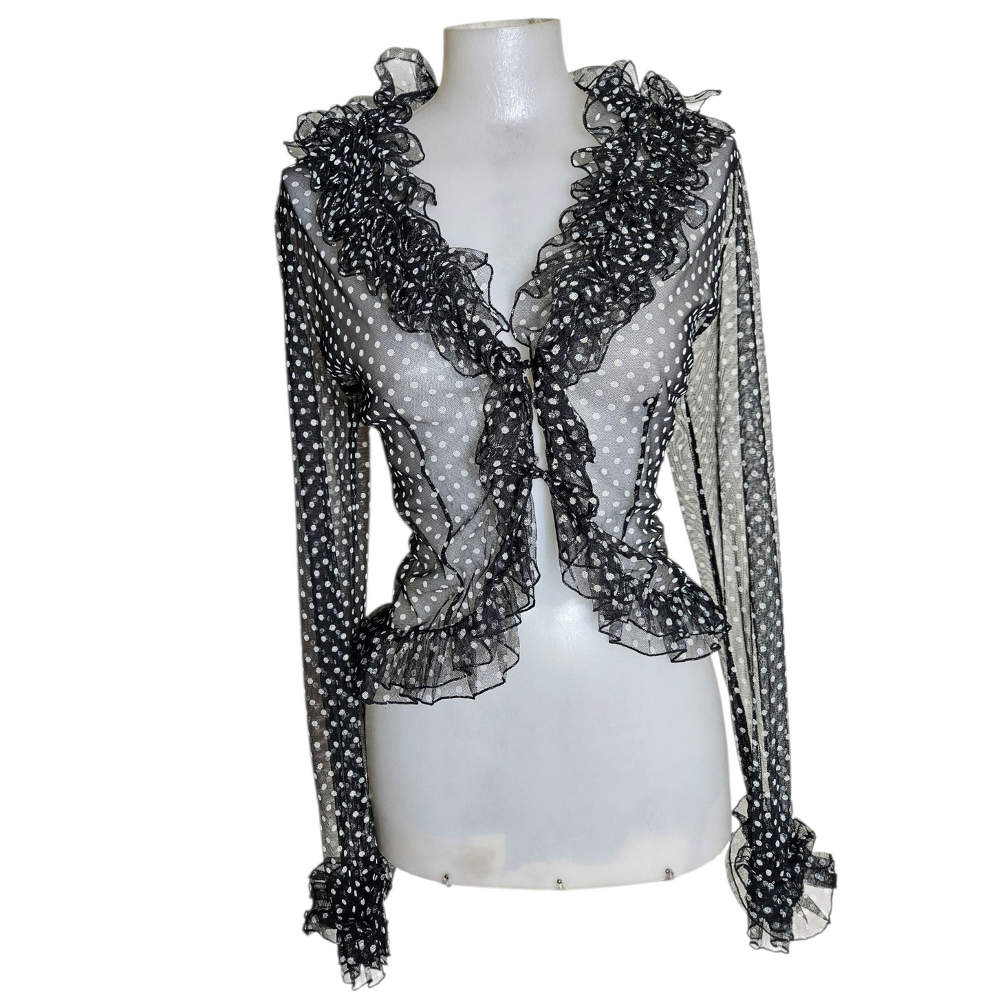 Polka dot ruffled voile blouse