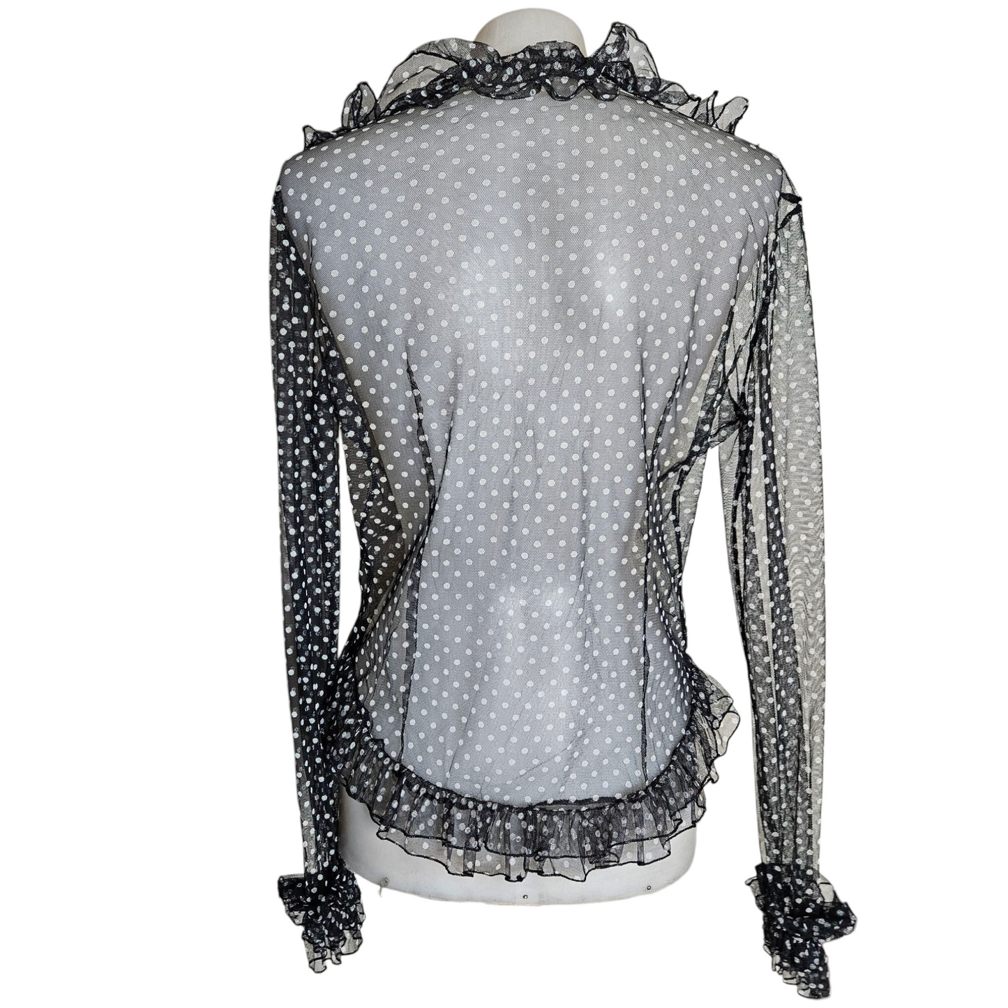 Polka dot ruffled voile blouse