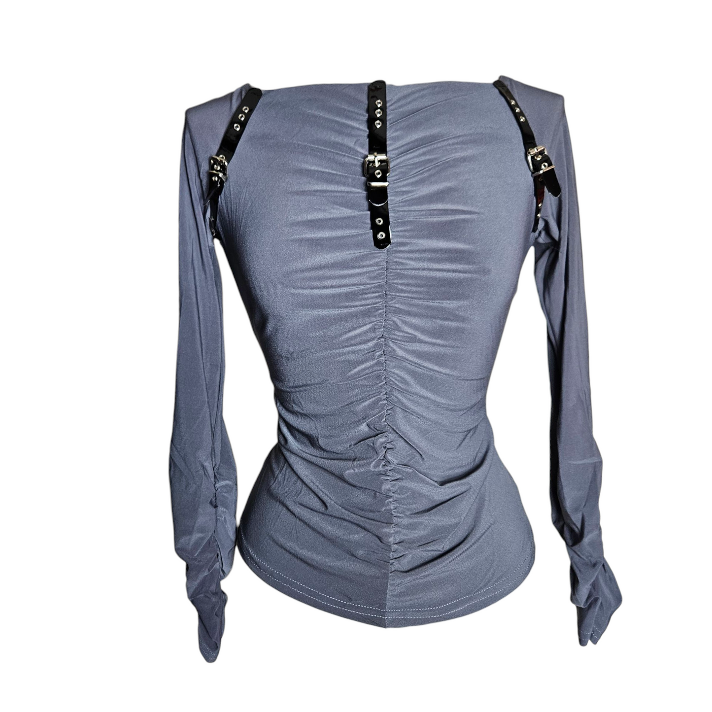 Grey pleated top with strap details