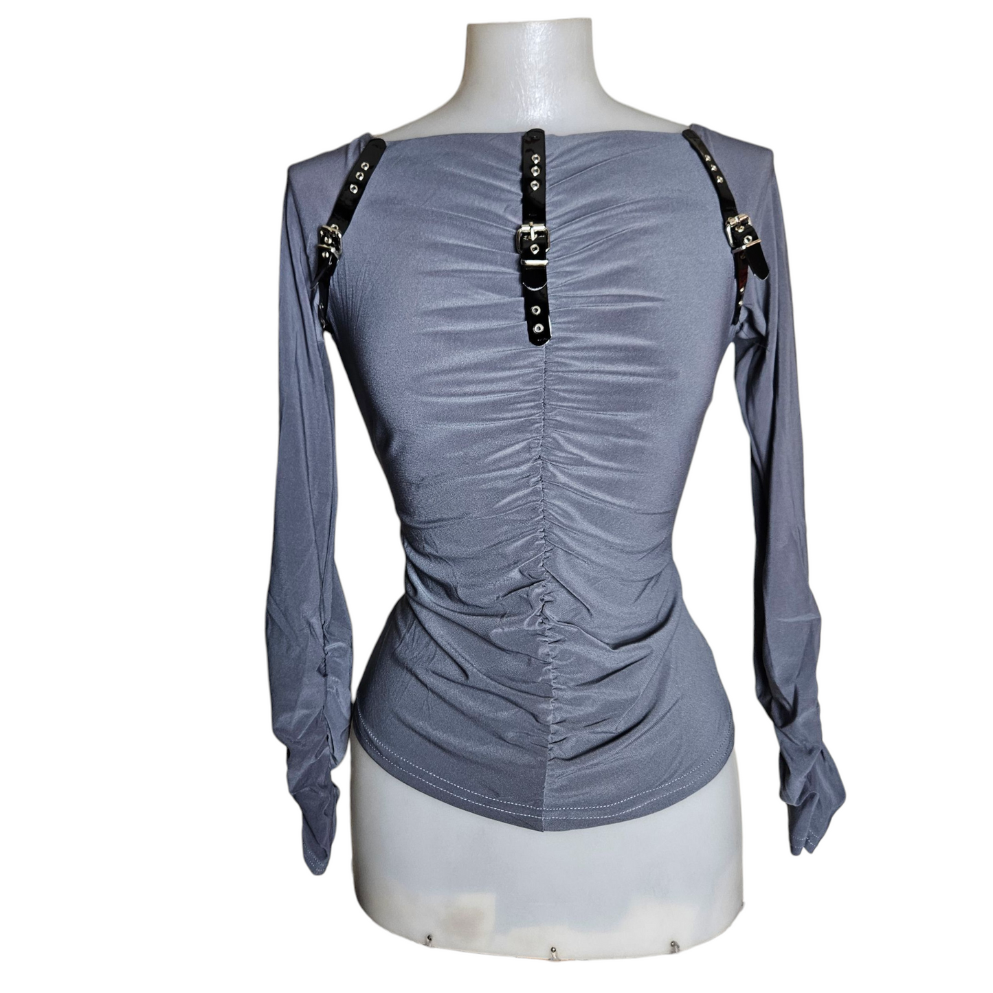 Grey pleated top with strap details