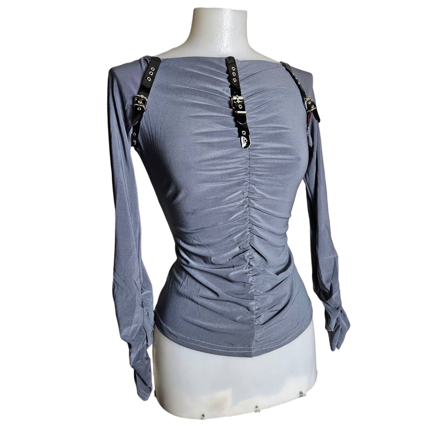 Grey pleated top with strap details