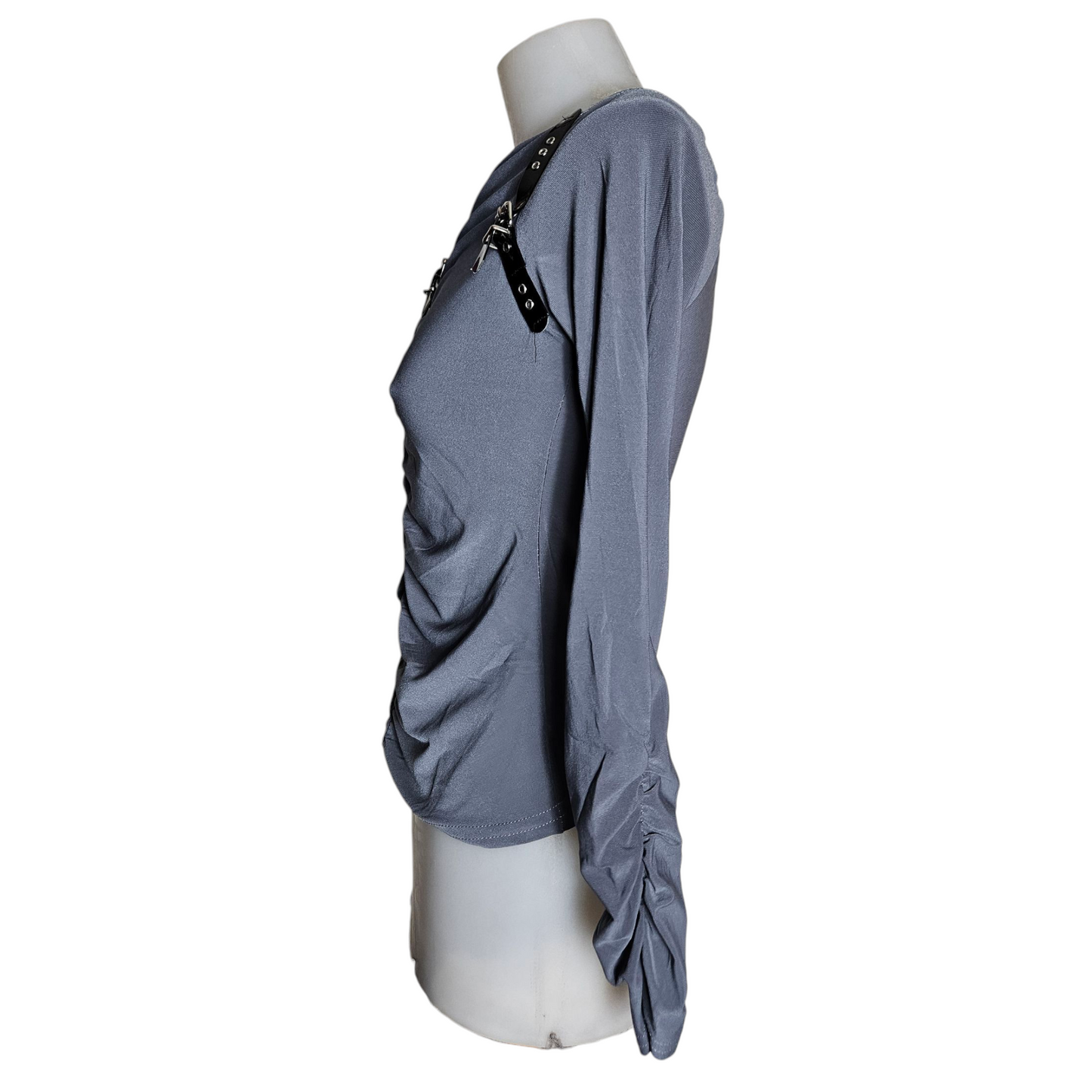 Grey pleated top with strap details