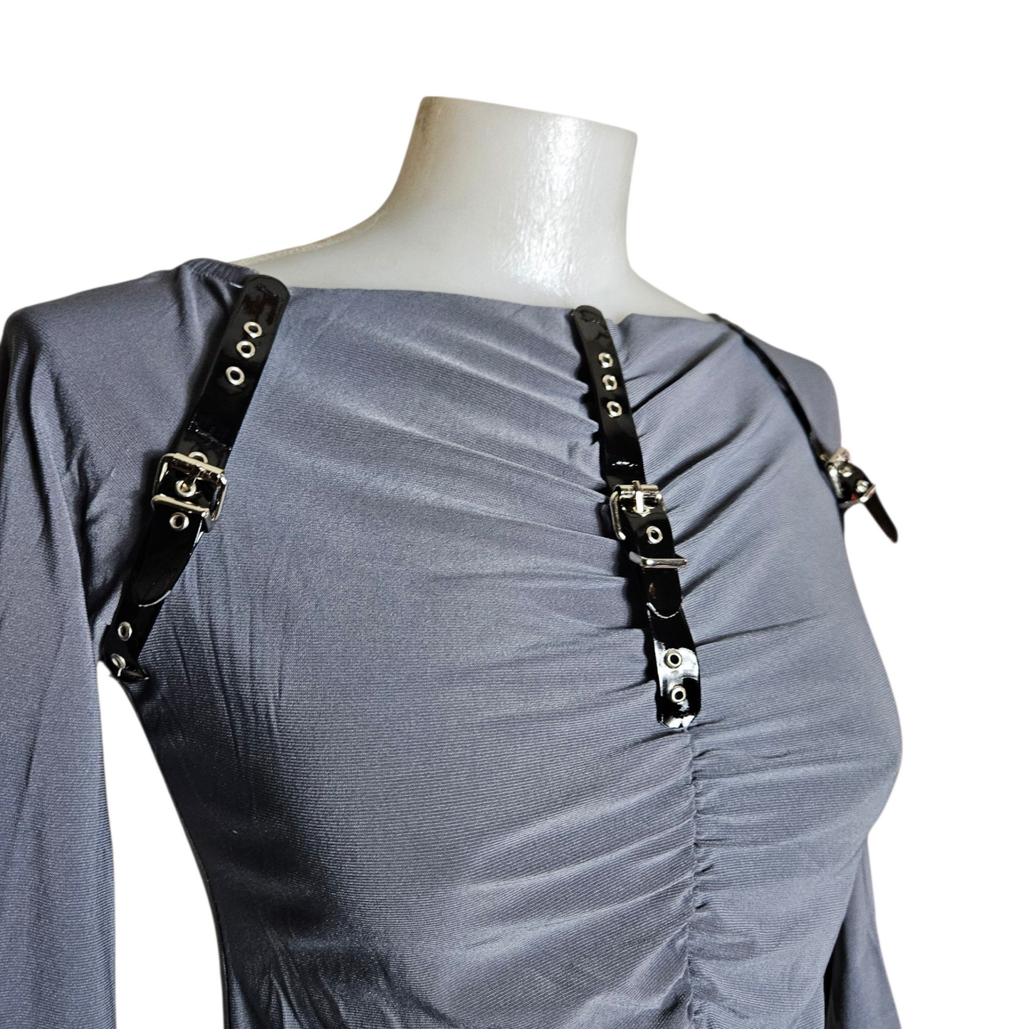 Grey pleated top with strap details