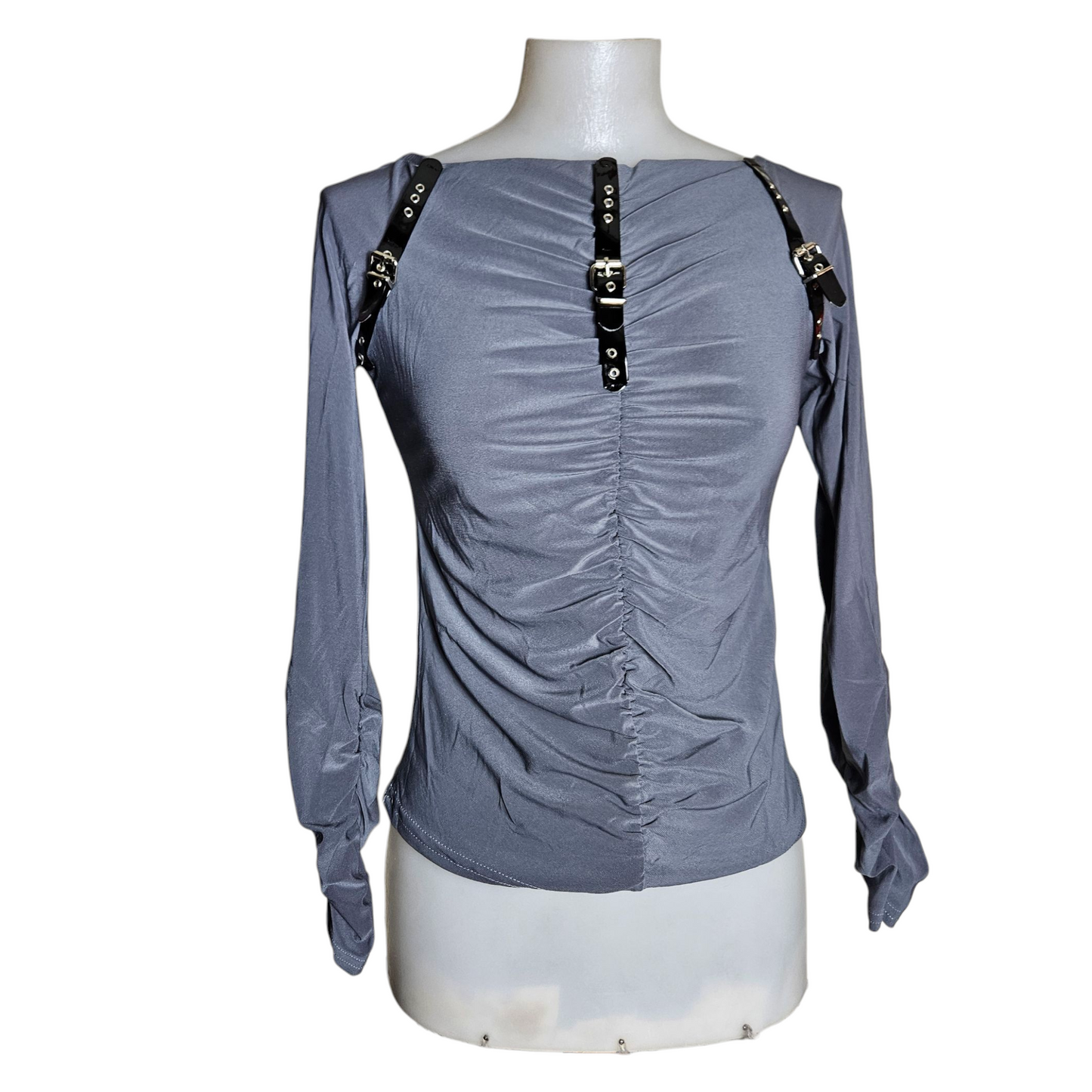 Grey pleated top with strap details