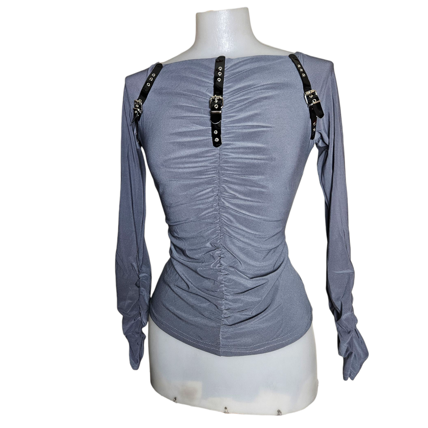 Grey pleated top with strap details