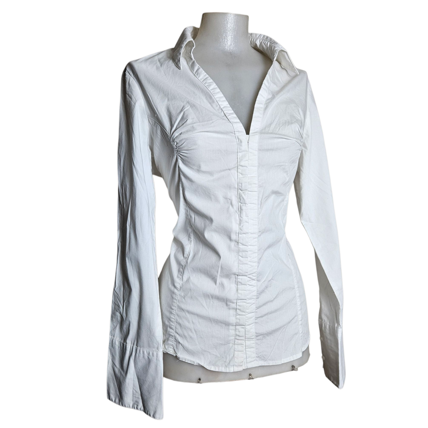 White shirt with hook and eye closure