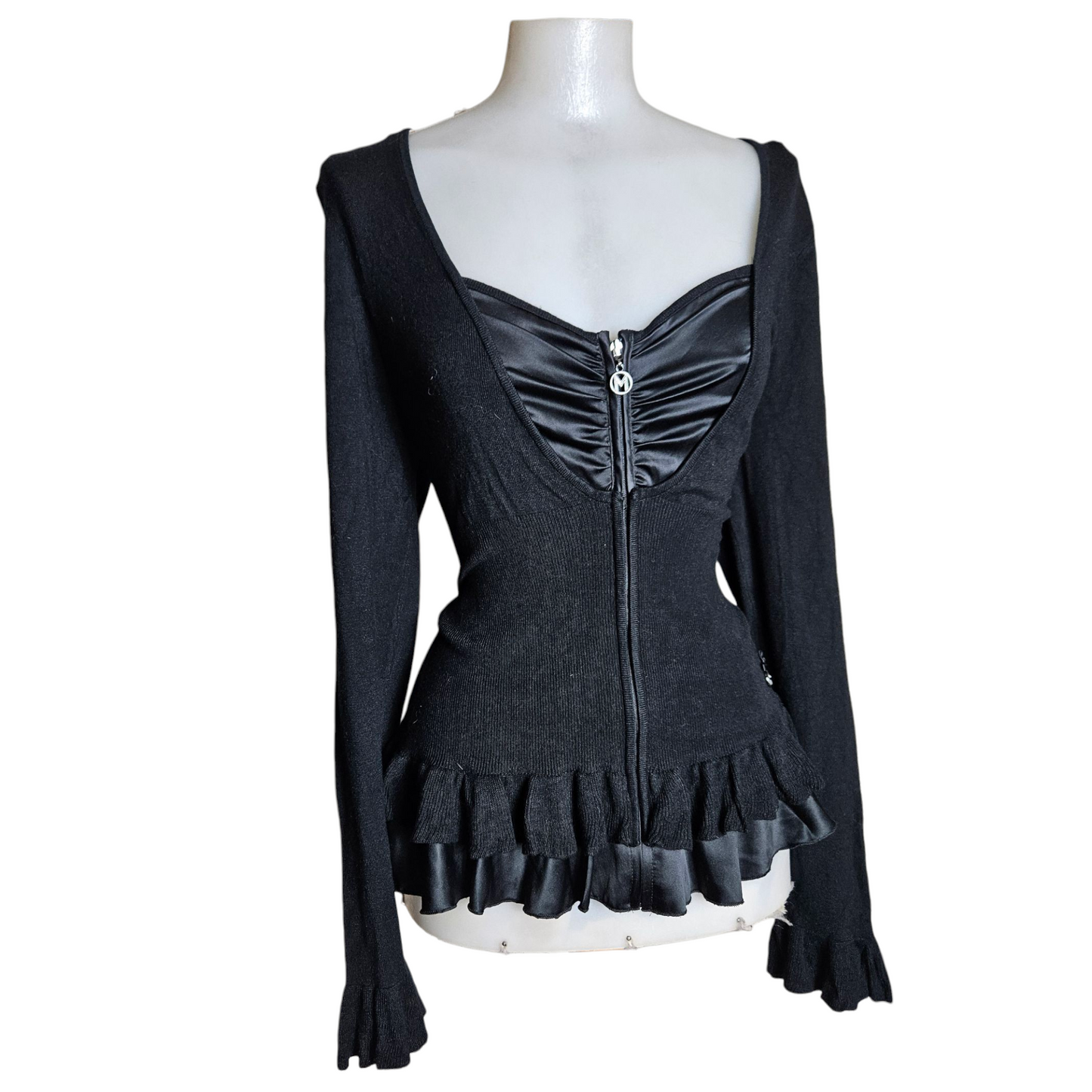 Two-material top with ruffled details