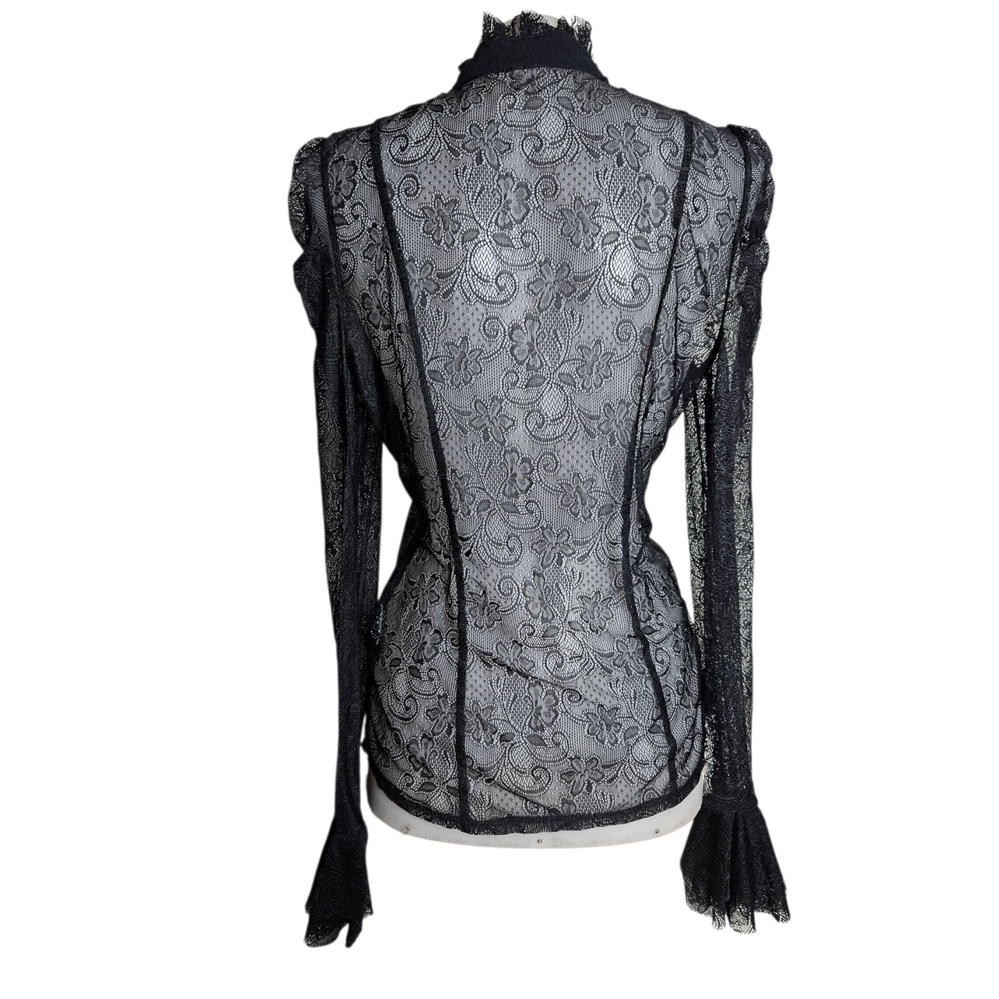 Black lace blouse with key buckle