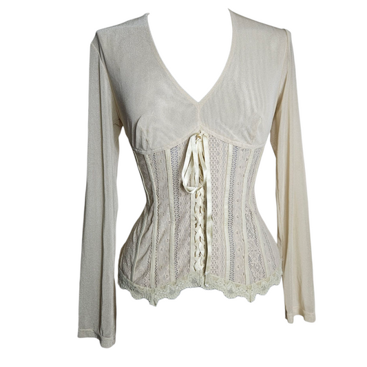 Lace and voile blouse with lacing