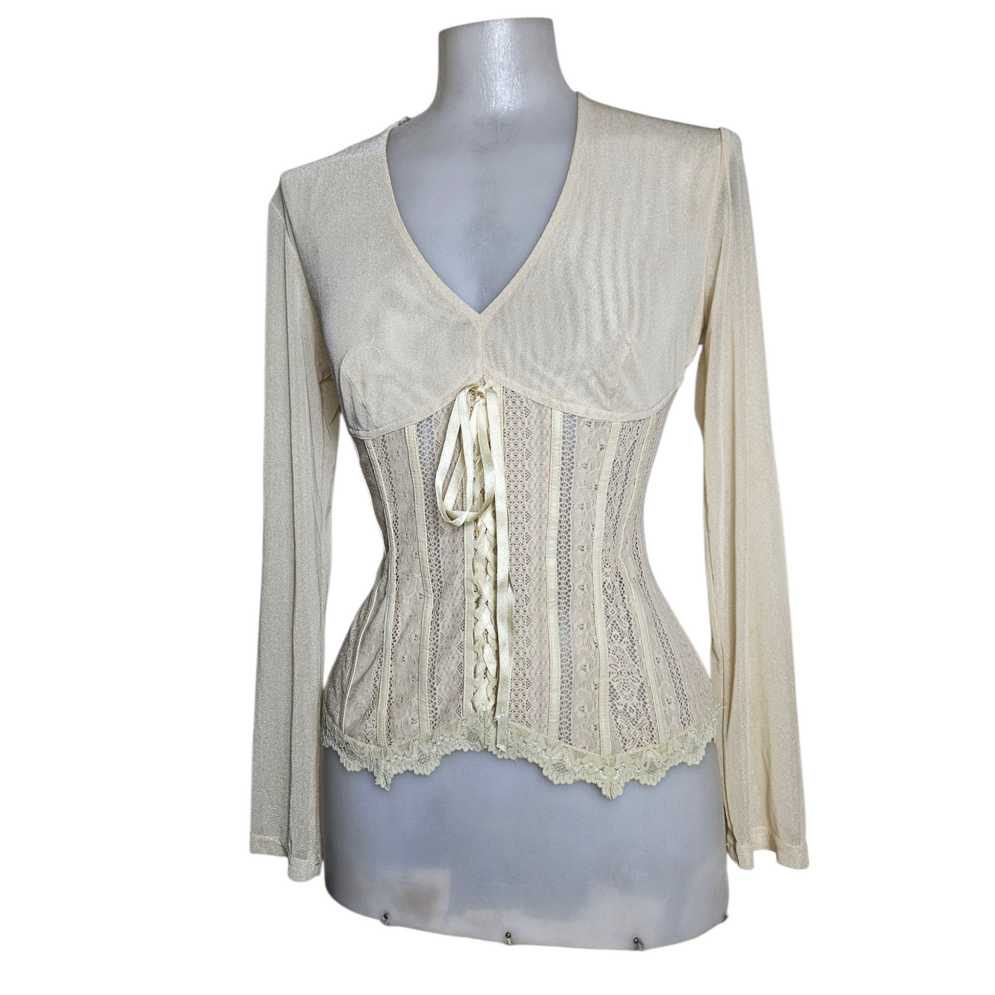 Lace and voile blouse with lacing