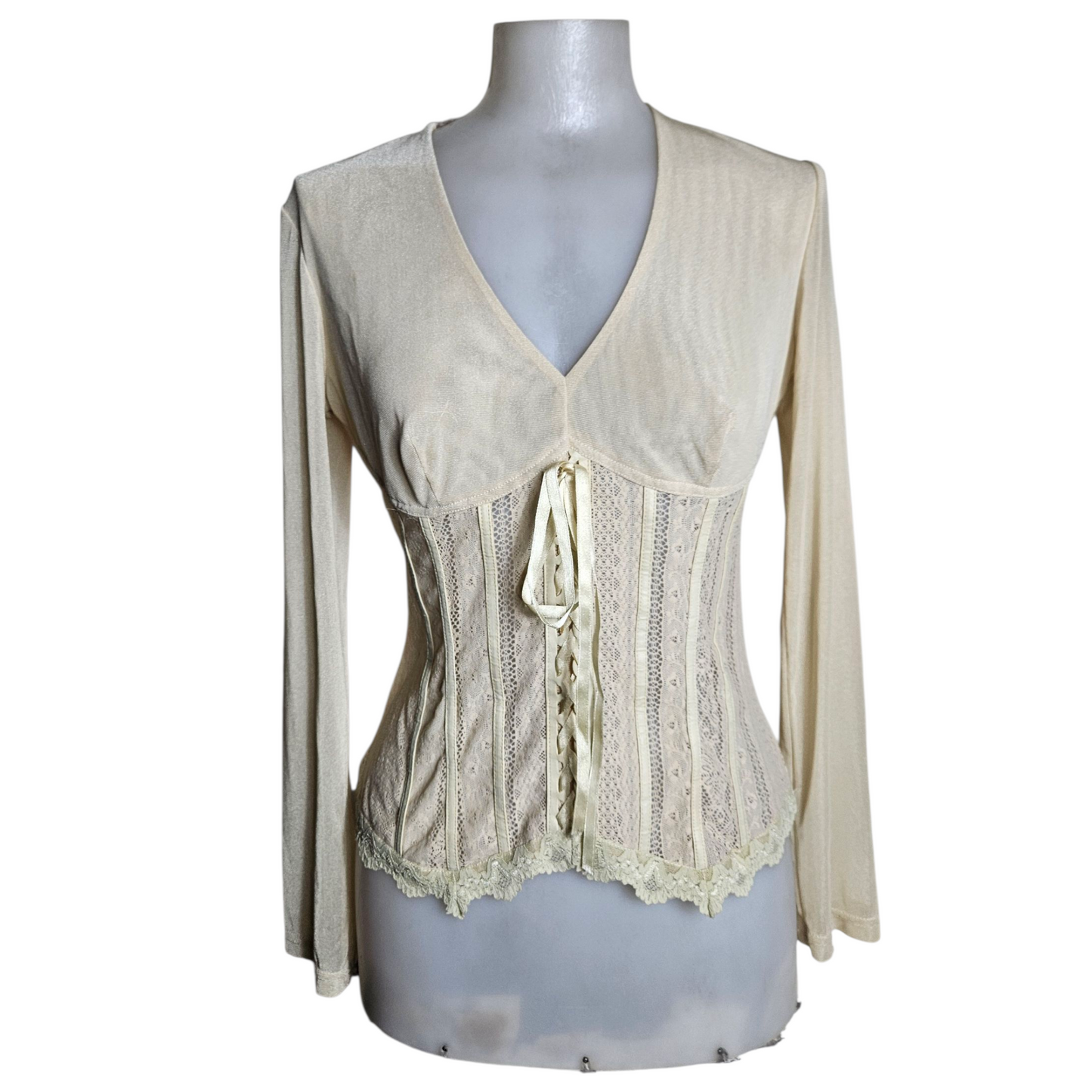 Lace and voile blouse with lacing