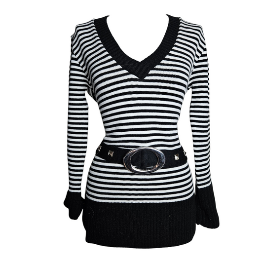 Striped buckle sweater