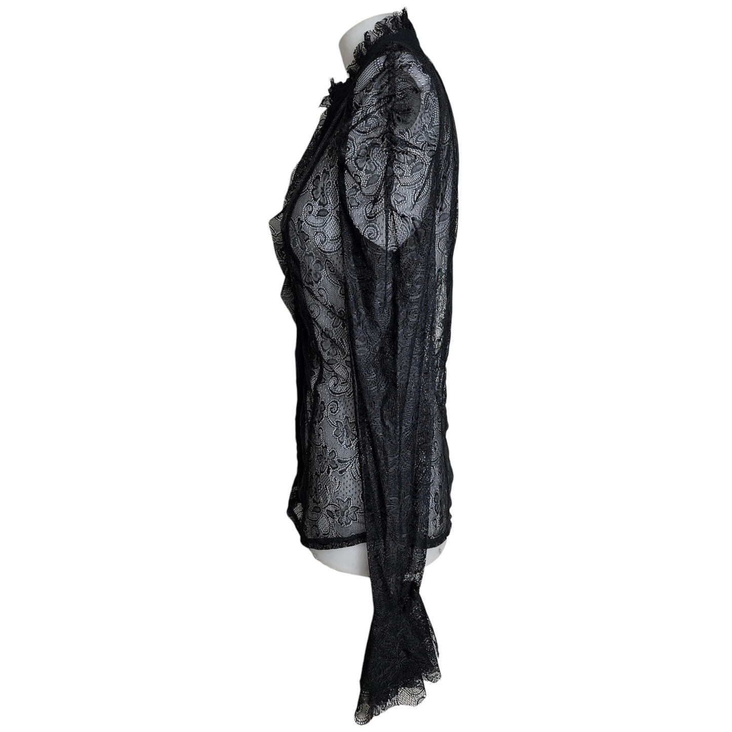 Black lace blouse with key buckle