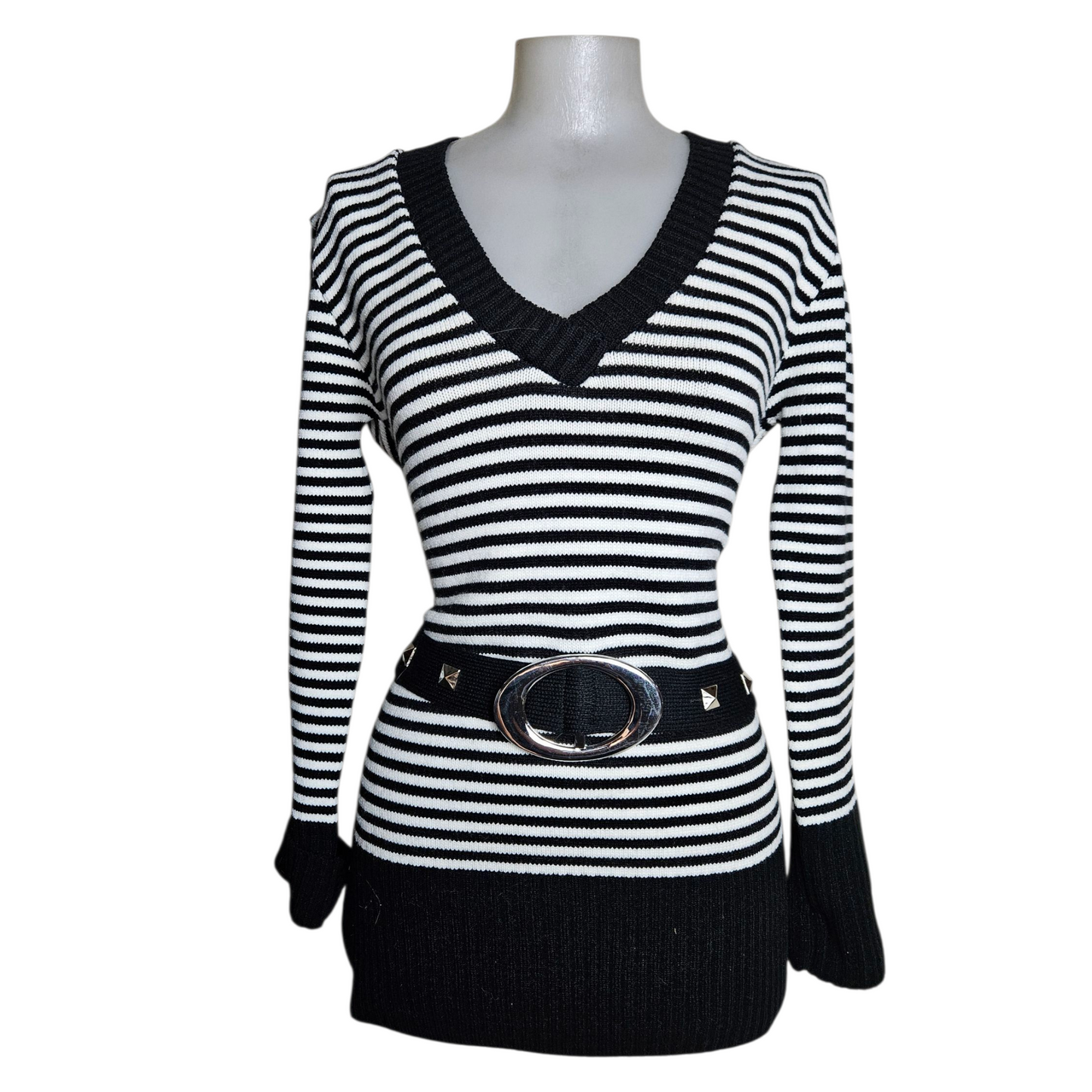 Striped buckle sweater