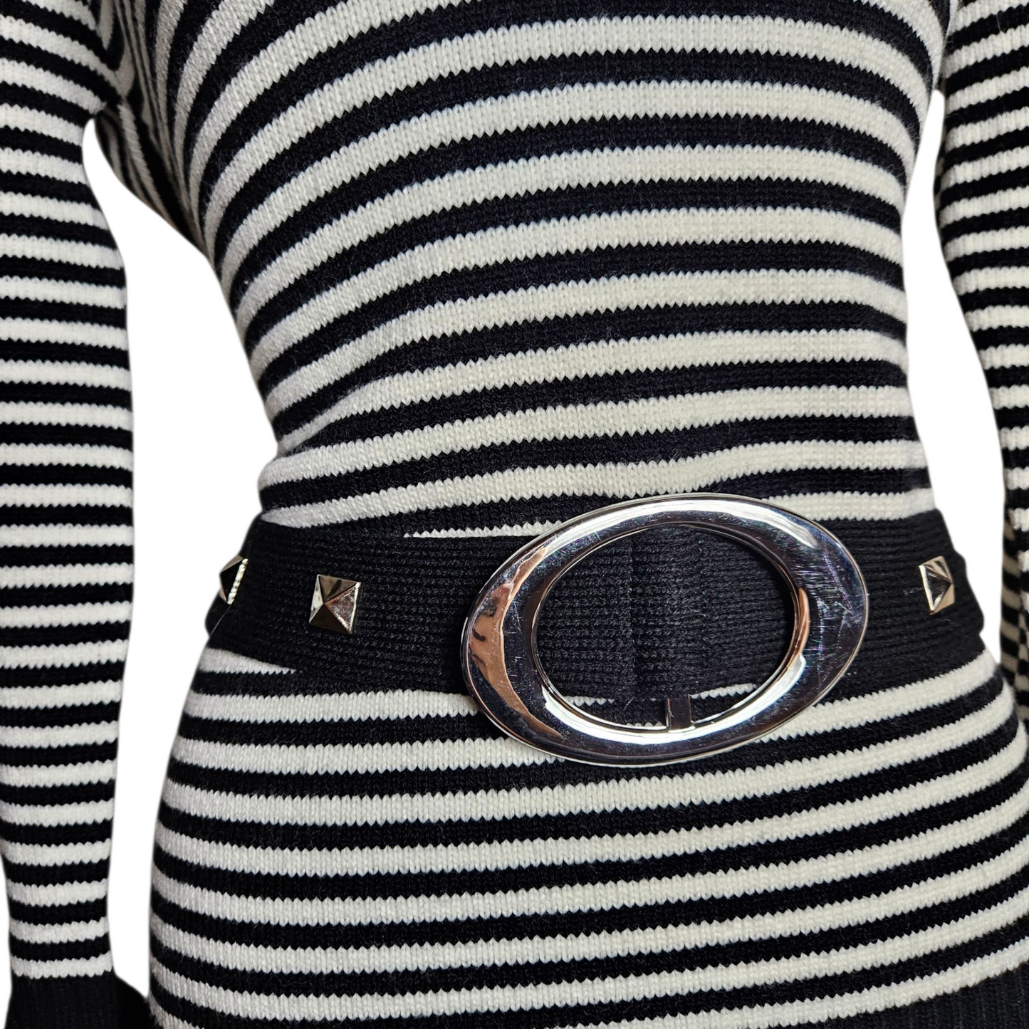 Striped buckle sweater