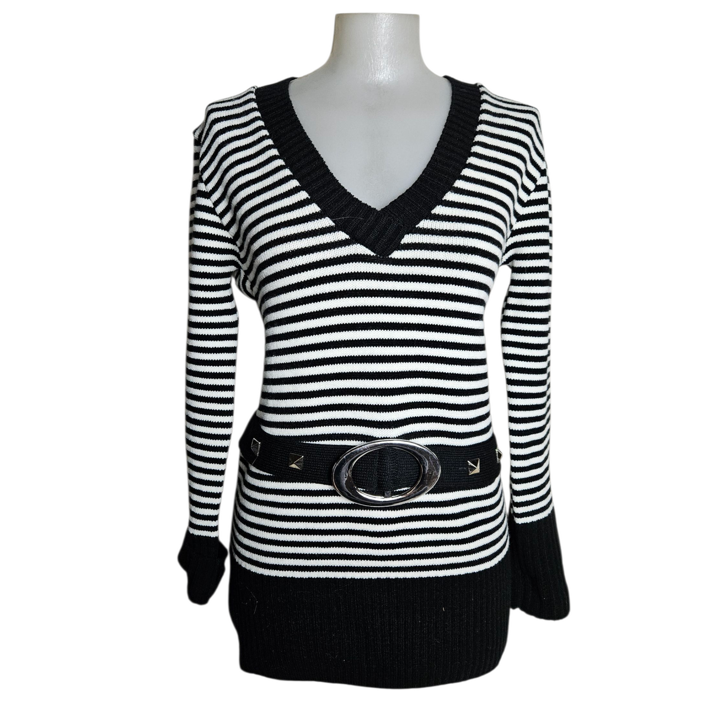 Striped buckle sweater