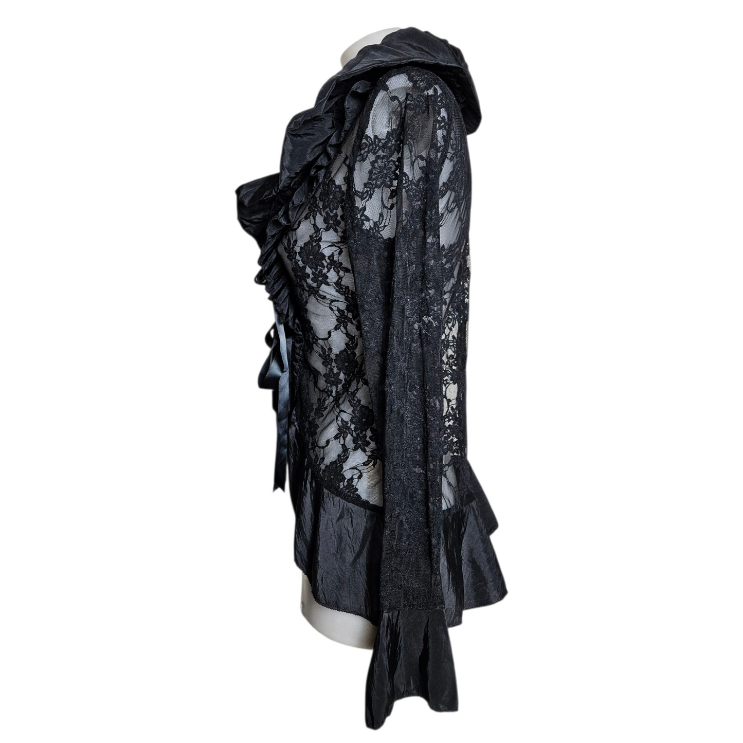 Lace blouse with satin ruffled collar