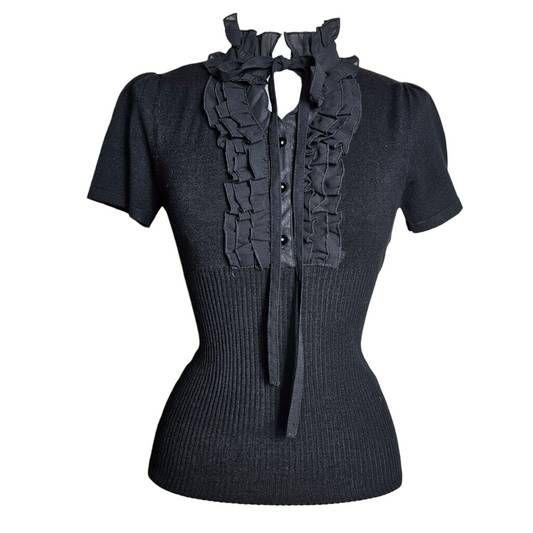 Short-sleeved lace high neck top