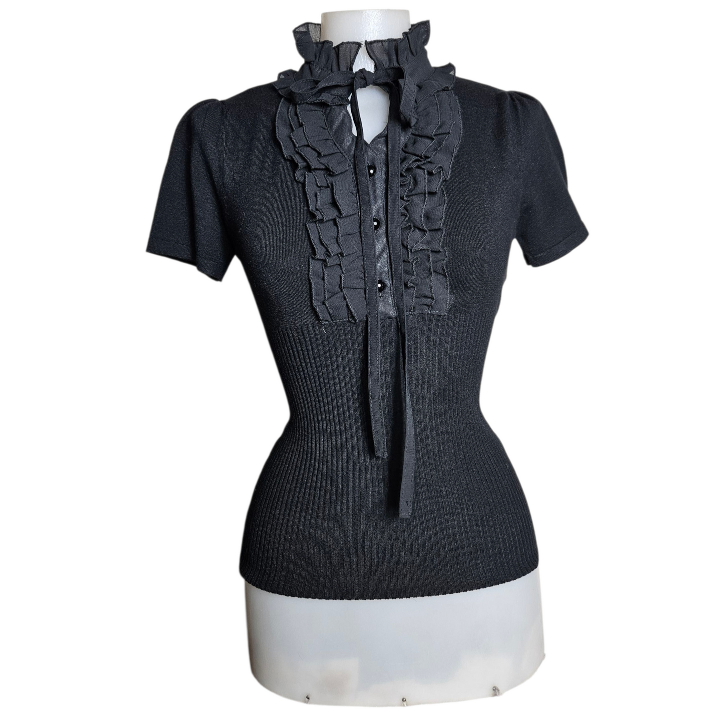 Short-sleeved lace high neck top