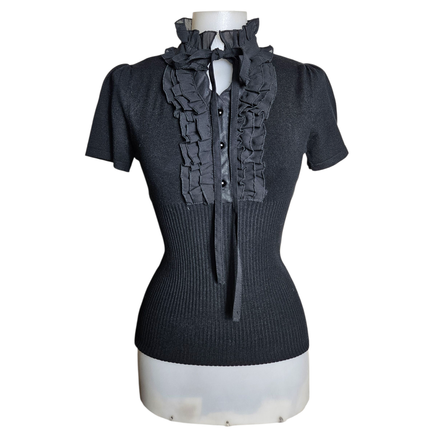 Short-sleeved lace high neck top