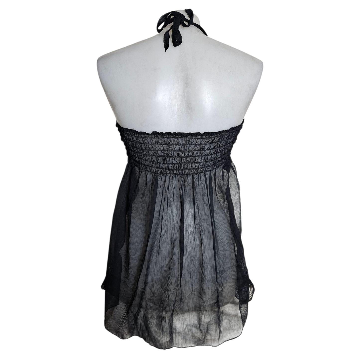 Asymmetrical backless top in embroidered voile