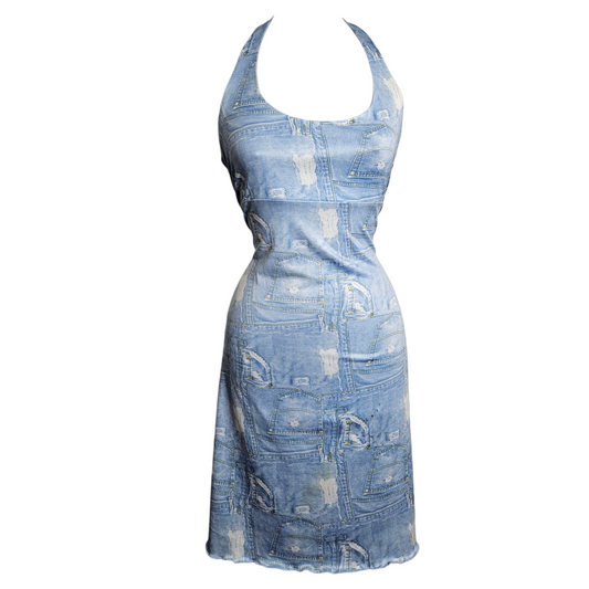 Robe motif denim dos nu