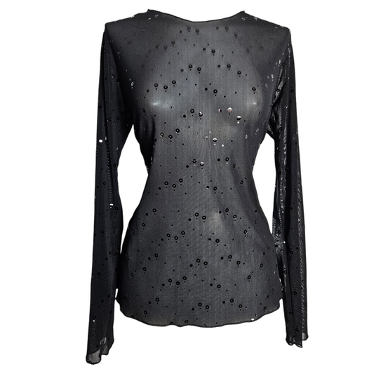 Haut en voile noir à strass
