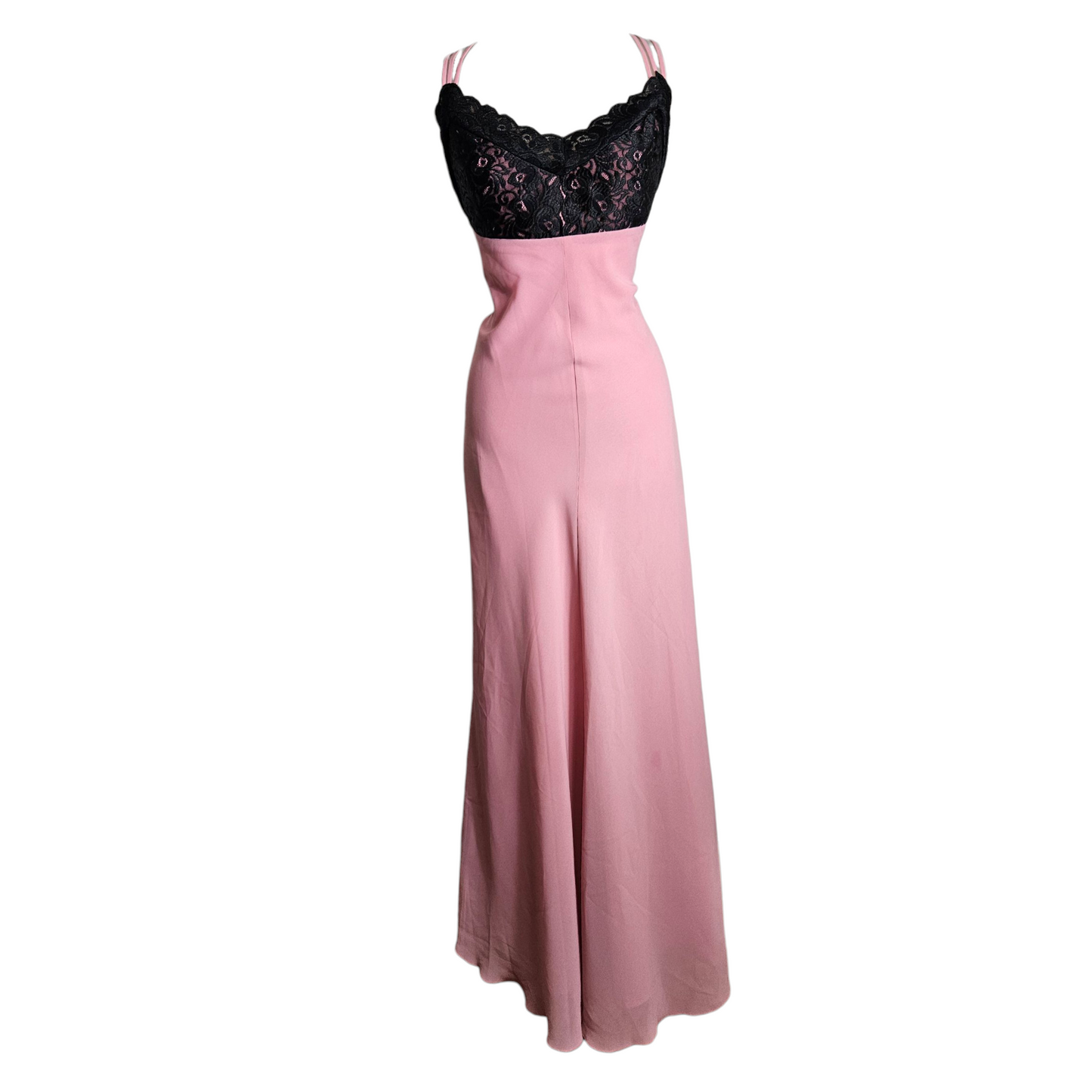 Maxi robe dos nu rose détails dentelle noire