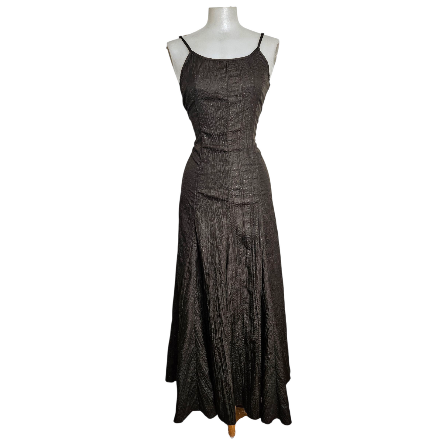 Maxi robe satinée marron légère strass
