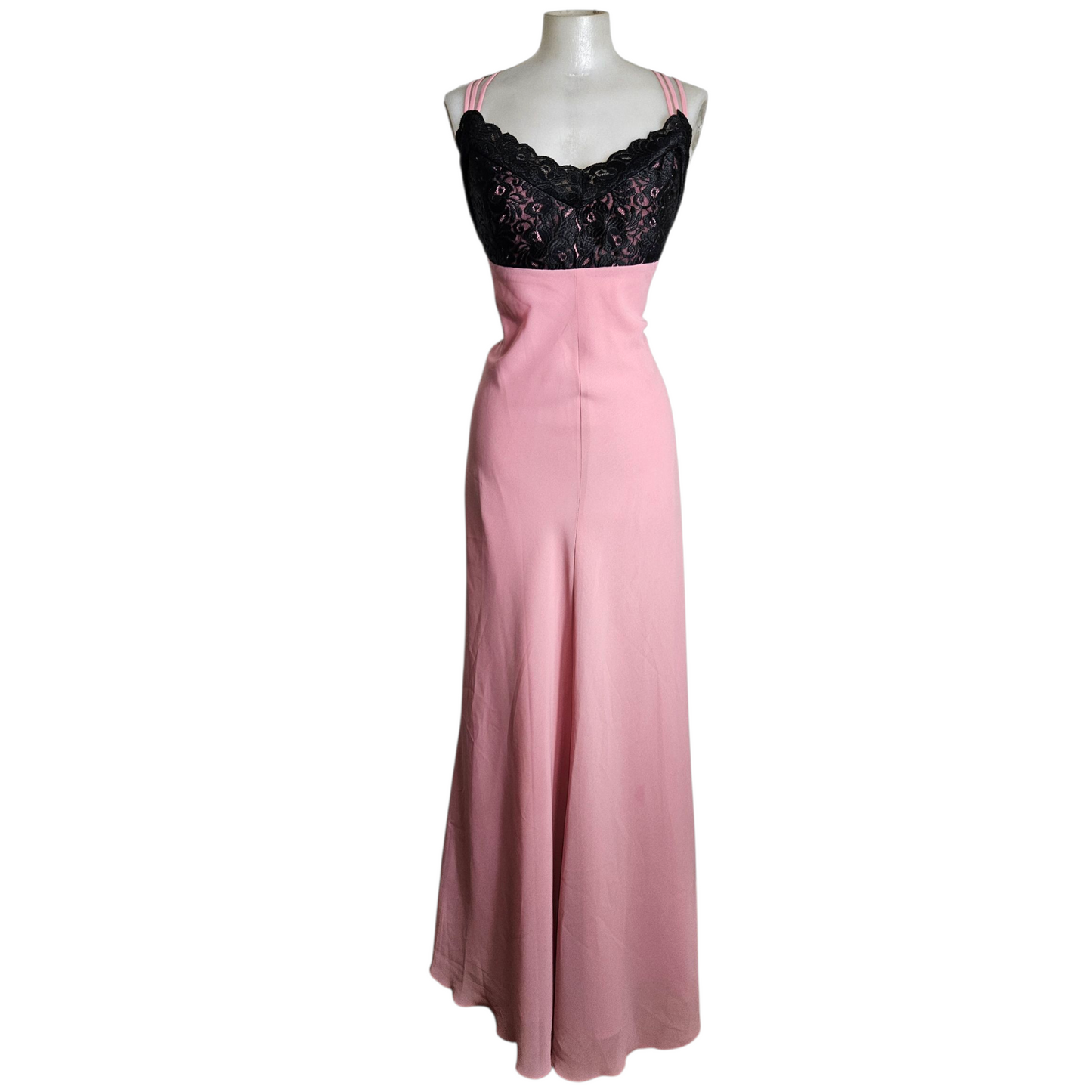 Maxi robe dos nu rose détails dentelle noire