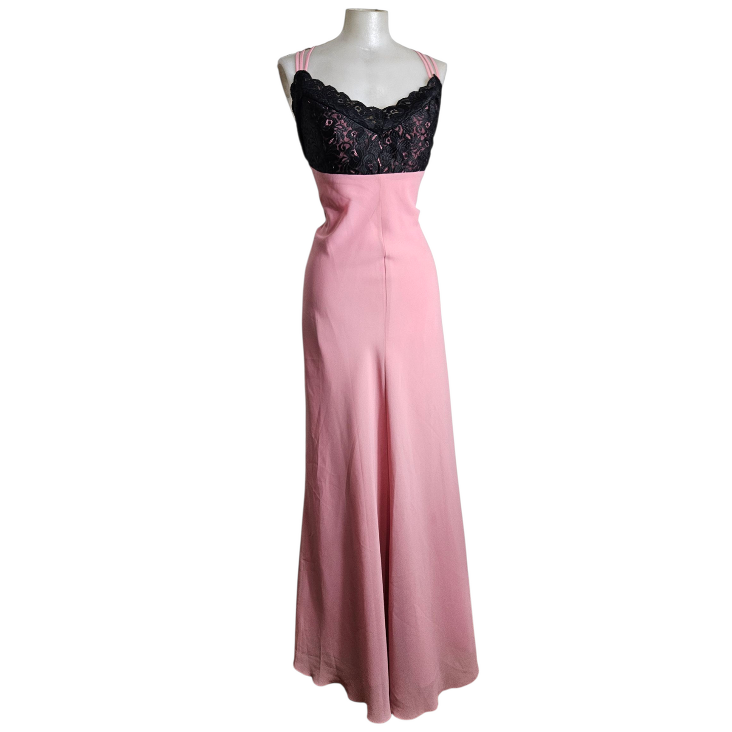 Maxi robe dos nu rose détails dentelle noire