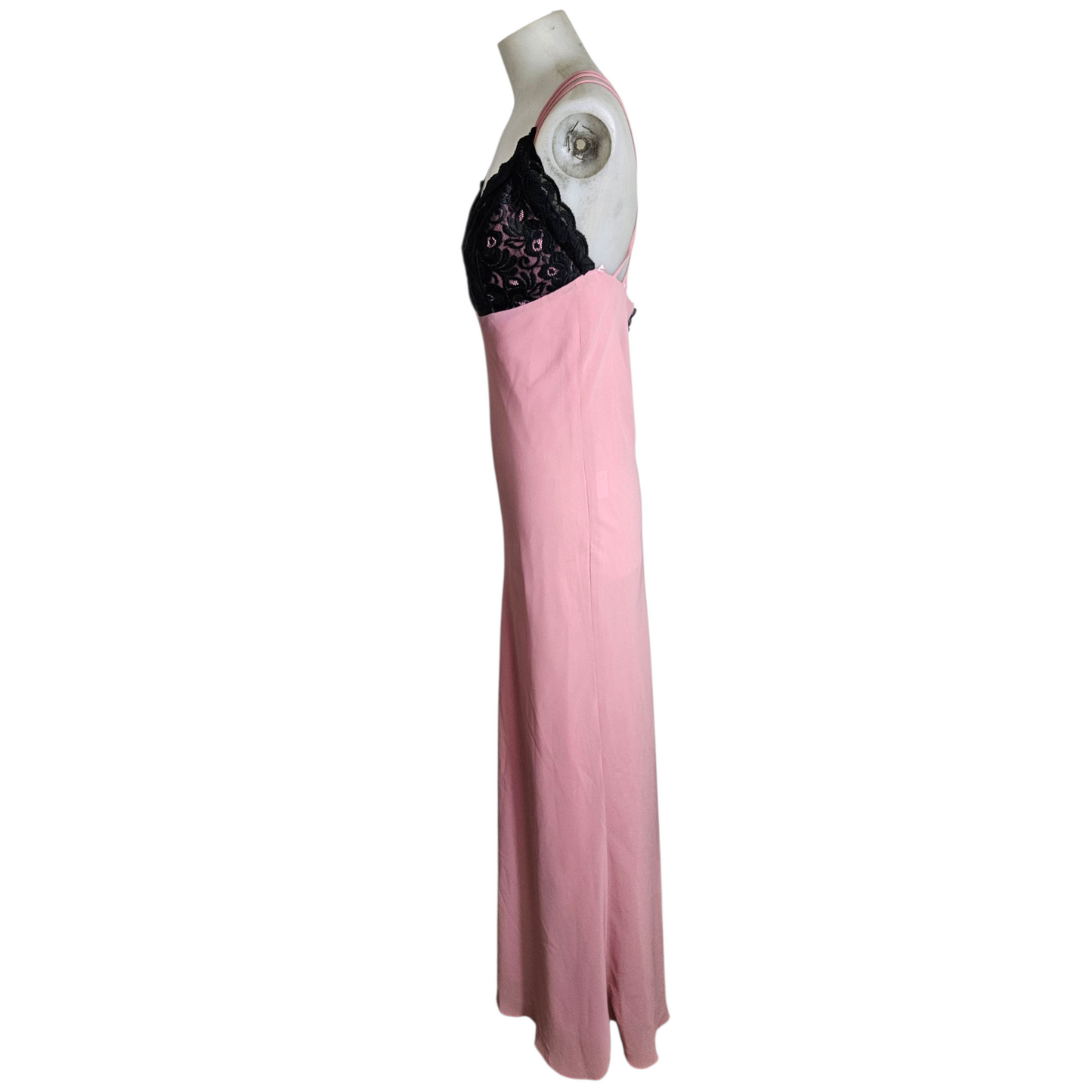 Maxi robe dos nu rose détails dentelle noire