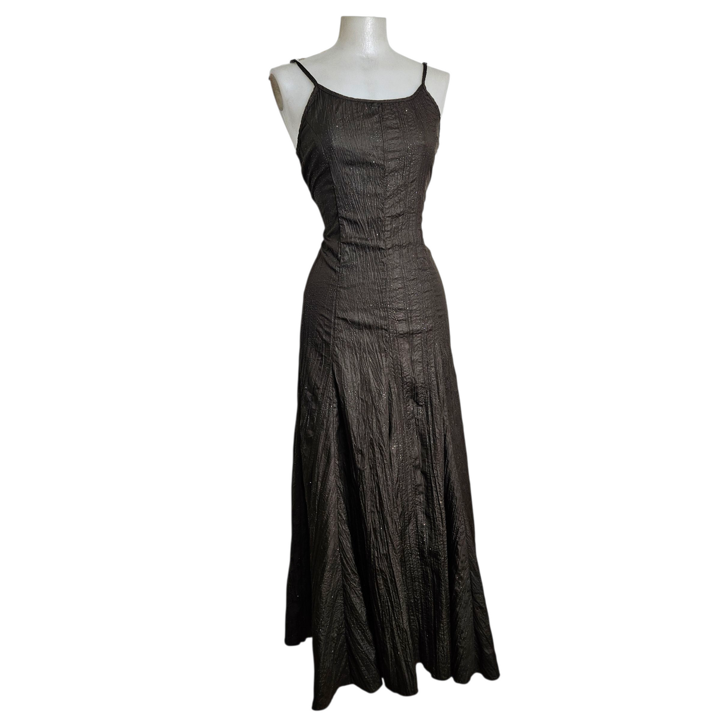 Maxi robe satinée marron légère strass