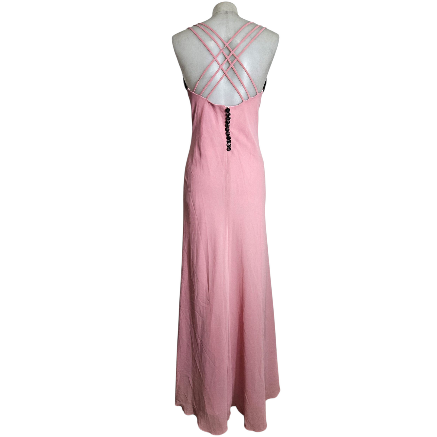 Maxi robe dos nu rose détails dentelle noire