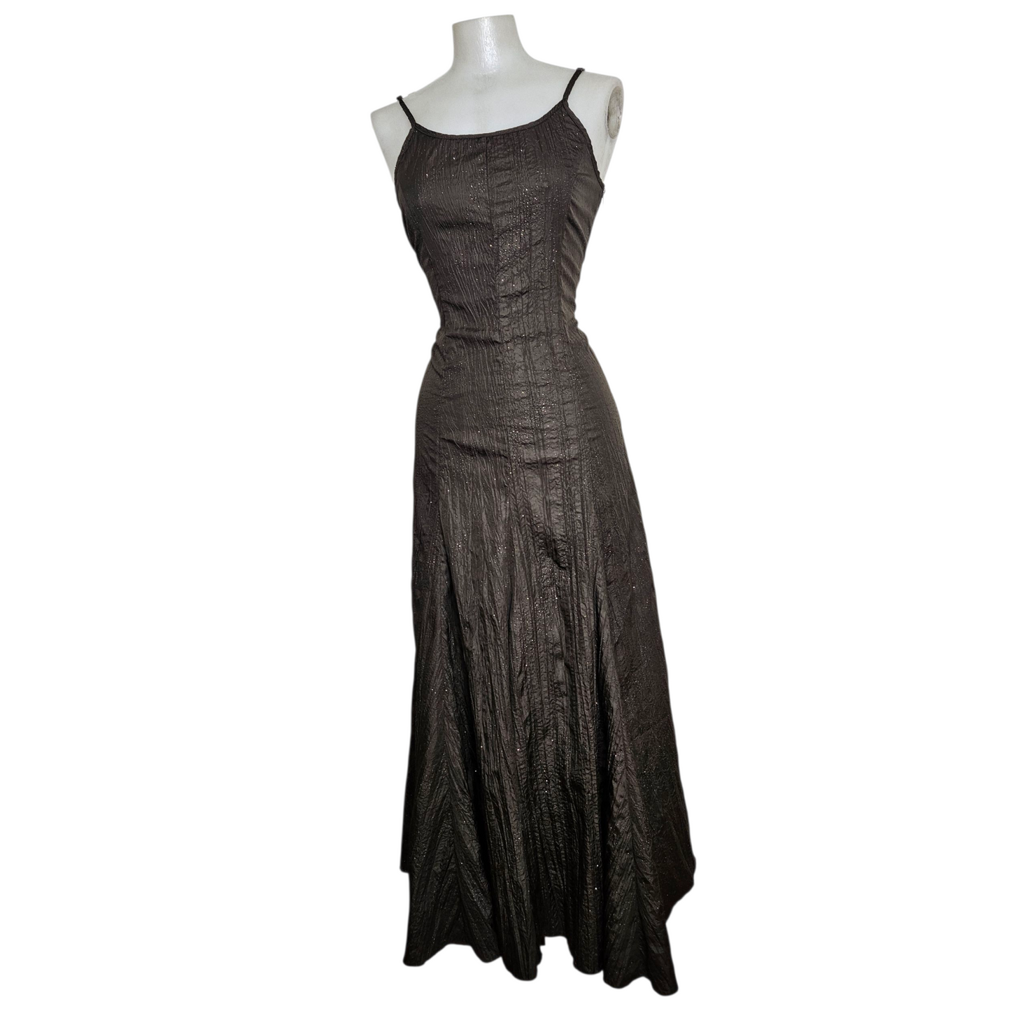 Maxi robe satinée marron légère strass