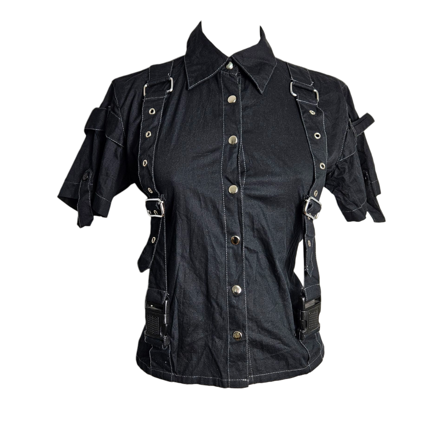 Chemise manches courtes détails sangles