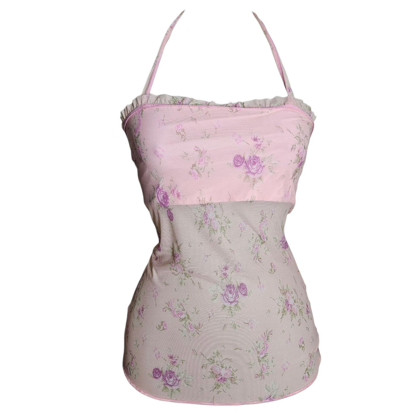 Haut dos nu en voile fleuri rose