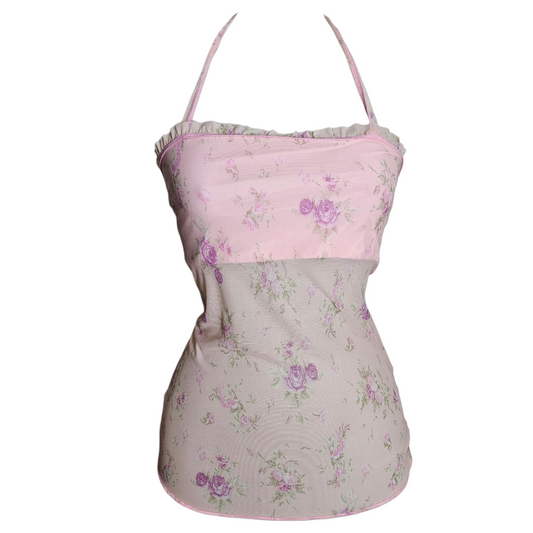 Haut dos nu en voile fleuri rose