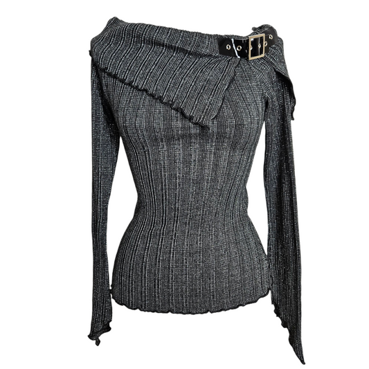 Pull léger col asymétrique détails sangle