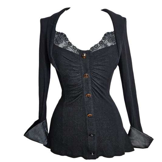 Haut noir cintré col en dentelle