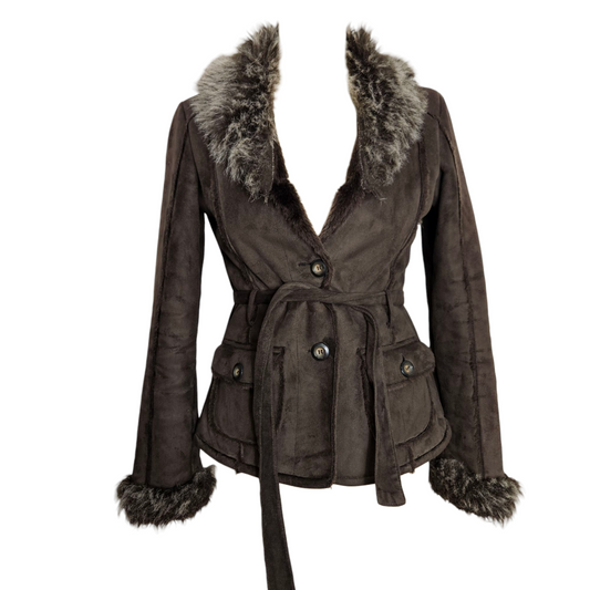 Manteau court en simili daim et fausse fourrure