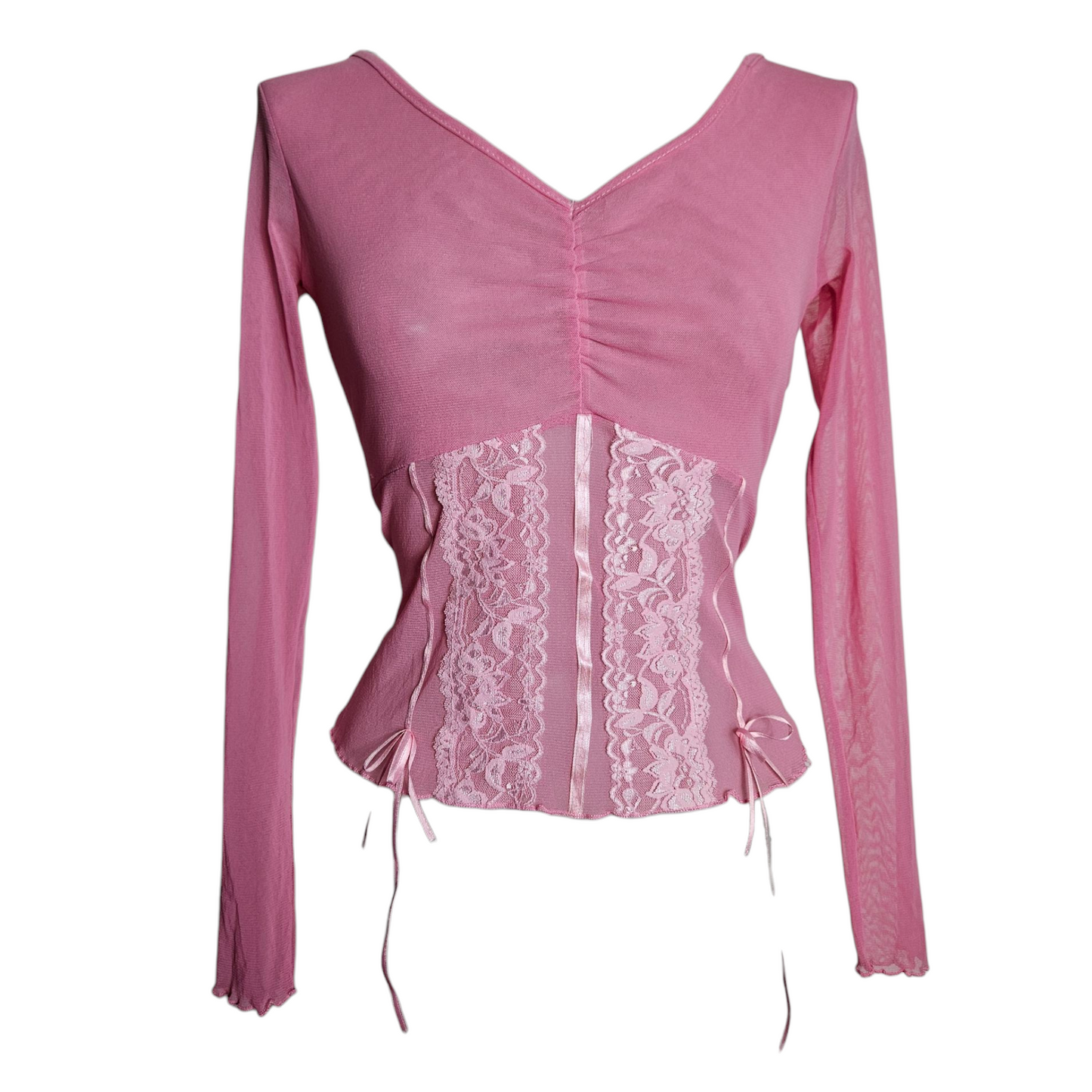 Haut en voile rose avec dentelle