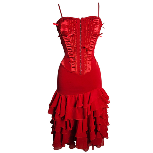 Robe rouge à volants haut effet corset