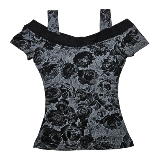 Haut à motif floral tons gris et noirs